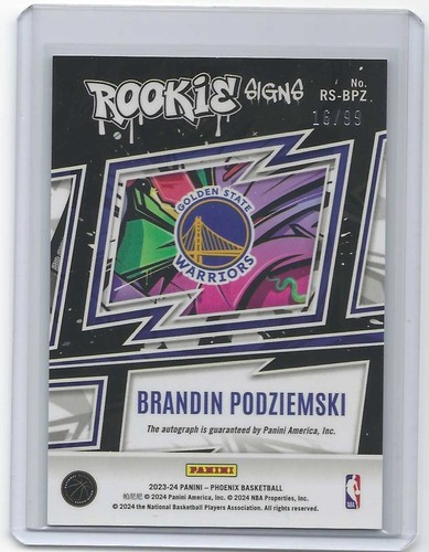 2023-24 Panini Phoenix Brandin Podziemski Auto Rookie Signs /99 - Bild 2 von 2