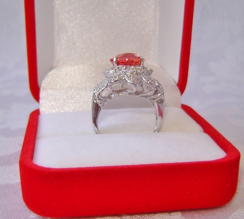 LAB CREATED PADPARADCHA SAPPHIRE SOLID STERLING SILVER 925 RING, SIZE 6 - Picture 8 of 10