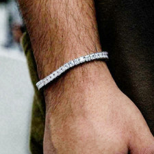 14k White Gold Plated 7.00 Ct Princess Cut Lab Moissanite Men's Tennis Bracelet