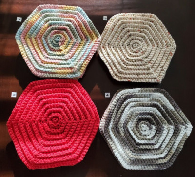 Handmade Crochet Vintage 1950 Hot Pads  Hexagon Shape Design Approx 8''.