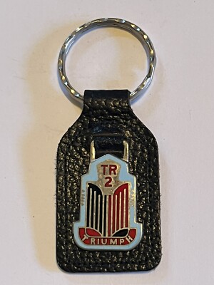 RARE VINTAGE”TRIUMPH”TR2CLOISONNÉ/ENAMEL/KEYCHAIN/KEYRING/FOB/LEATHER  ENGLAND MW