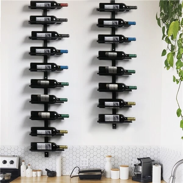 Wine Rack Storage Holder Display Rack 10 Bottle Home Kitchen Wall Mounted Black - Image 2 of 4