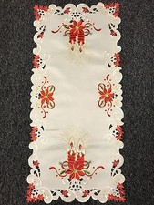 Christmas Decoration Poinsettia Embroidery Cutwork Dining Table Placemat Runner