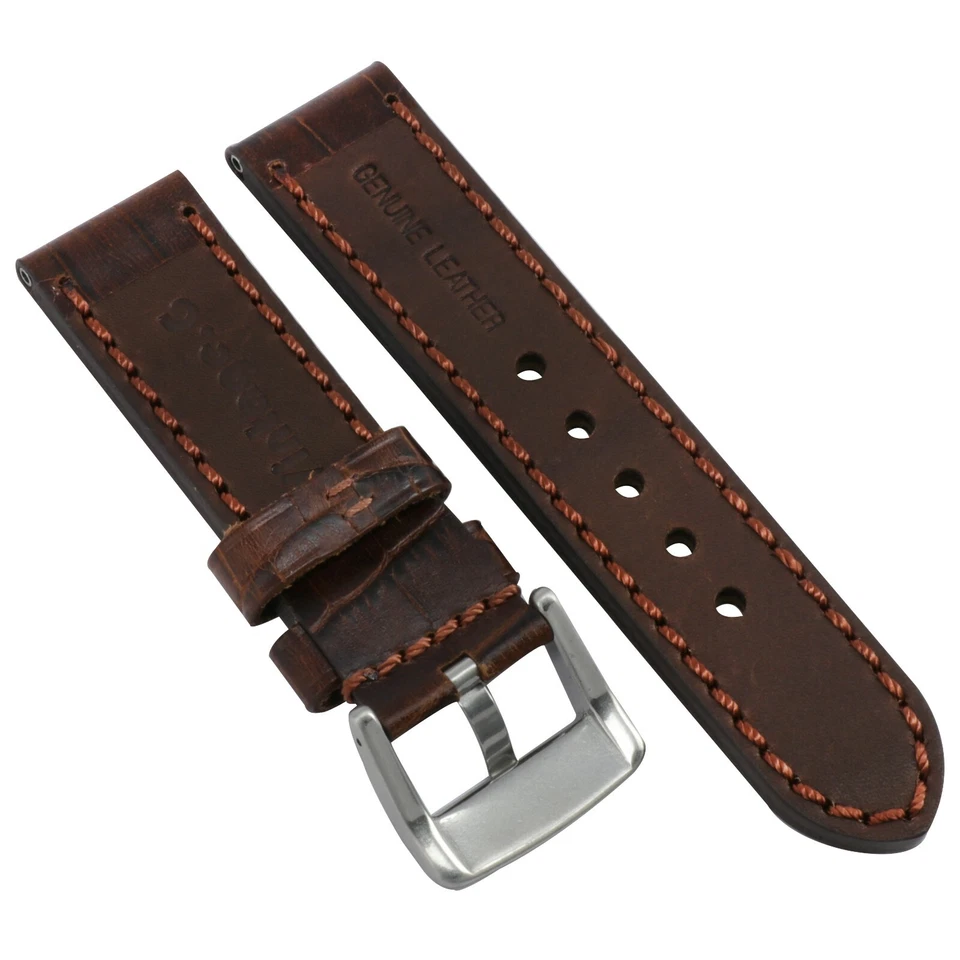 22mm Leather Strap Antique Brown Watch Band for INVICTA Heavy Duty Buckle Brown - Image 3 of 4