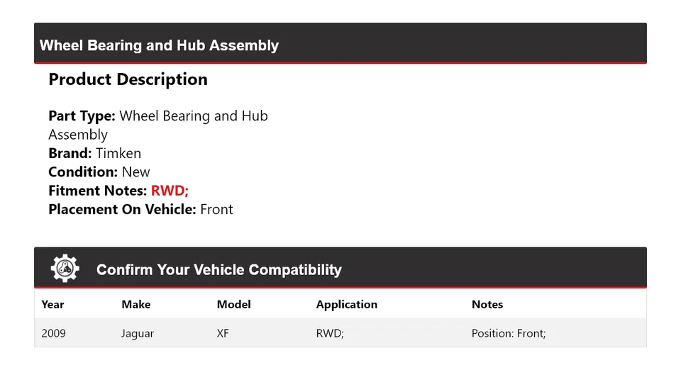 Conjunto de cojinete de rueda y buje delantero Timken para Jaguar XF 2009 tracción trasera Foto 2 de 4