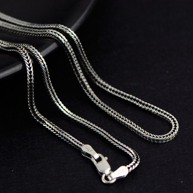 New Solid Sterling S925 Silver Chain Luck Wheat Foxtail Link Necklace 18-30"L New Solid Sterling S925 Silver Chain Luck Wheat Foxtail Link Necklace 18-30"L
