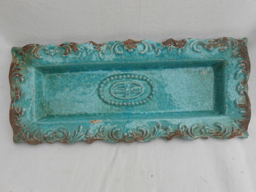 Antique Red Clay Glazed Turquoise Rectangular Tray T3