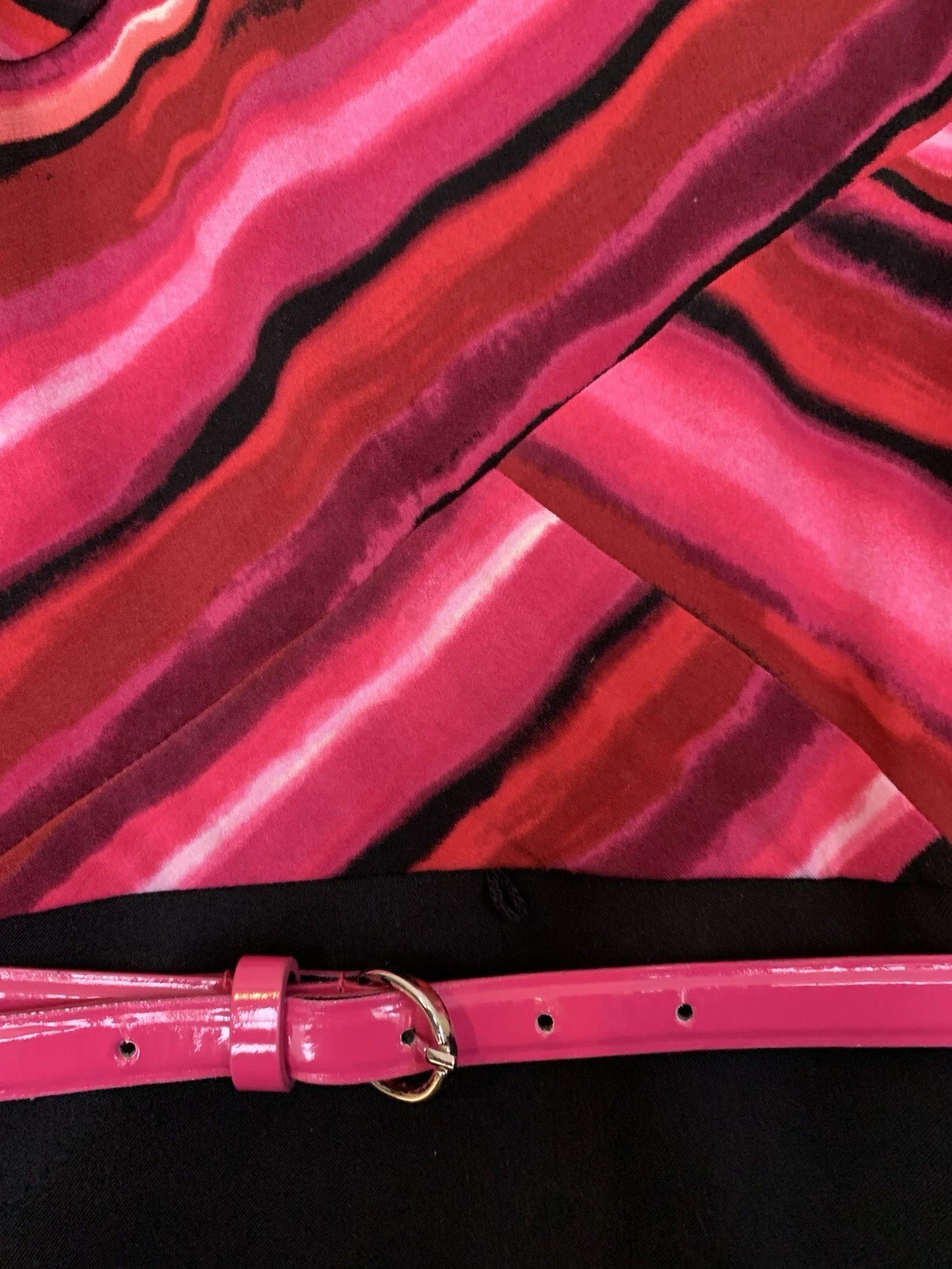 Abito ALYX Petite taglia 12P senza maniche rosa a righe top nero gonna con cintura dietro Zi