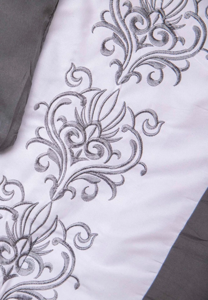 Juego de edredón de microfibra a rayas de 7 piezas con diseño bordado amarillo gris Foto 4 de 4