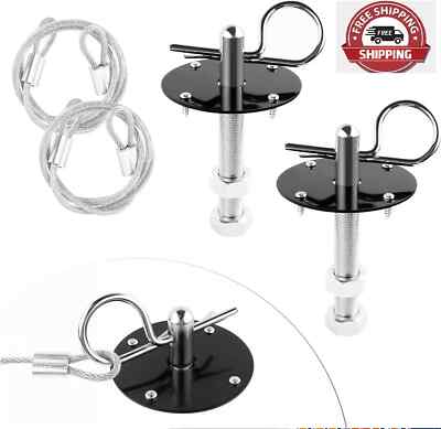 Hood Pins Kit For Car Stainless Steel Hood Pin Lock Clip With Racing Lanyard For