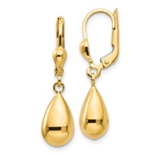 Real 14K Yellow Gold Polished Fancy Teardrop Earrings 29mm x 7mm - H557