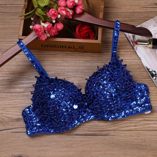 Women's Sparkle Glitter Bra Halloween Rave Belly Dancing Crop Tops Costume - Picture 31 of 46