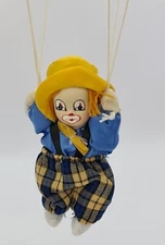 Vintage Q-Tee Clown Doll Hand Painted Parachute Orange Hair Porcelain Face