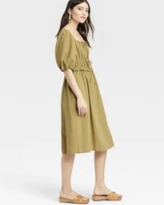 Universal Thread Women's S Small Dress Green Puff Short Sleeve Pockets Midi New