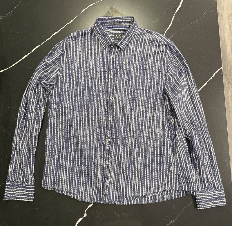 Armani Exchange Men's Slim Fit Geometric Blue/White Long Sleeve Button-Up XXL
