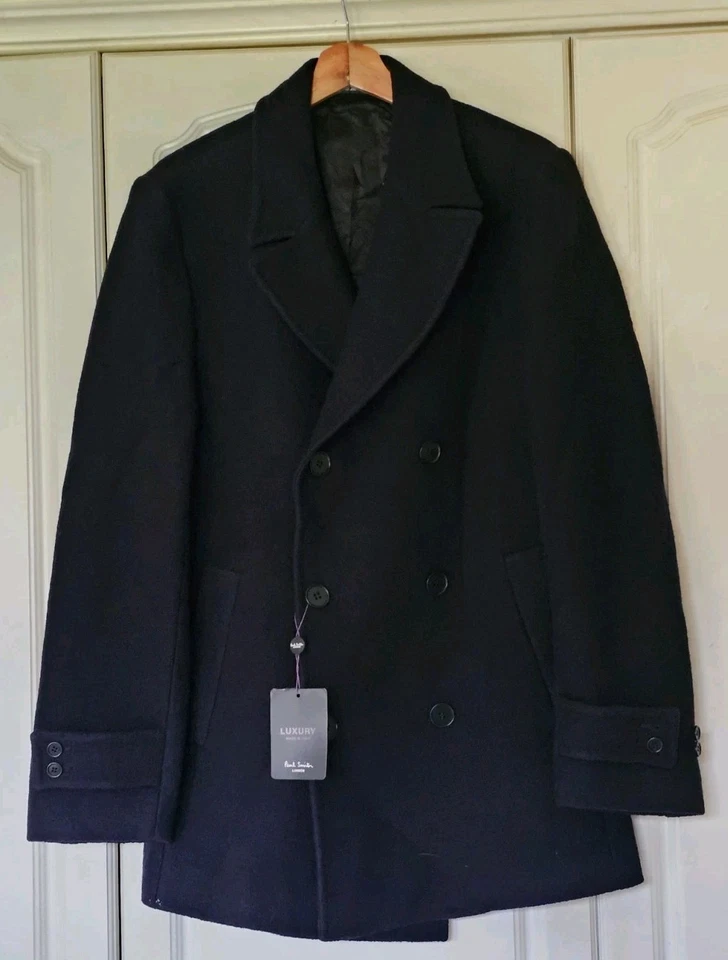 PAUL SMITH Pea Coat Mens M Reg Fit Pure Wool Navy Blue Handmade Italy Rrp £875 - Image 3 of 4