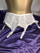 1950’s suspender Belt St Michael RARE nylon white/pink flowers lace edge w25-26”