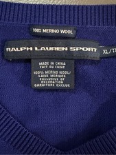 Ralph Lauren Sport Womens Royal Blue 100% Merino Wool V Neck Sweater Pony XL