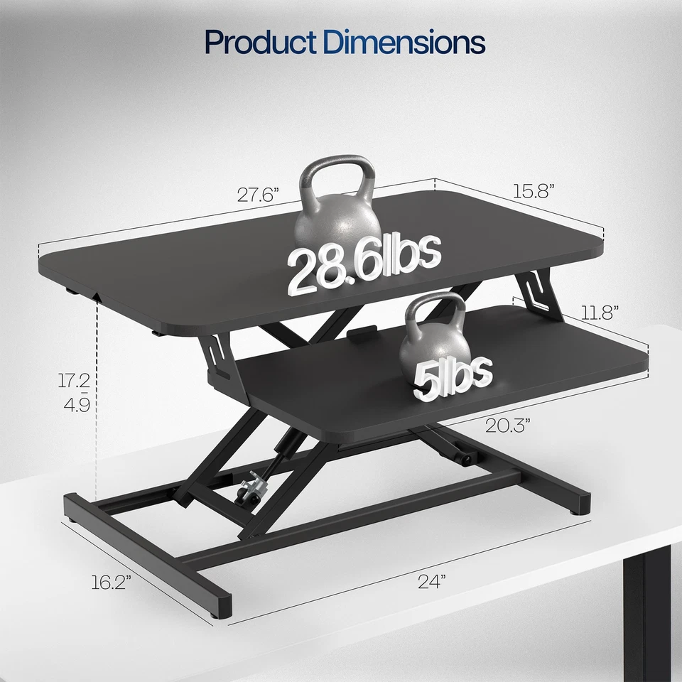 VIVO Black Height Adjustable 28" Standing Desk Monitor Riser, Sit Stand Tabletop - Image 3 of 4