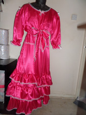 ABDL SISSY LONG DRESS DEEP PINK SATIN FRILLY  WHITE