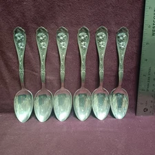 6pc W R Keystone Oneida  Silverplate CARNATION TEASPOONS 6" No Monogram
