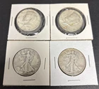 Kennedy & Walking Liberty Half Dollars Lot Of 4 90% Constitutional Silver Coins