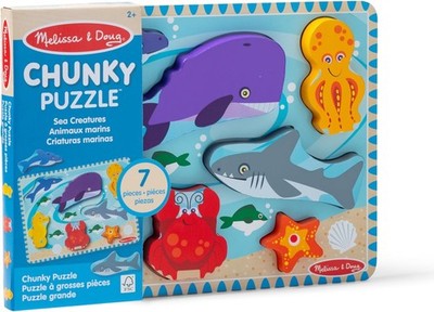 Melissa & Doug Meeresbewohner klobiges Holzspielzeug Puzzle, NEU!
