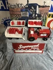 RED VINTAGE TONKA AIRLINES TUG TRACTOR AND 3 WHITE CARS With Luggage
