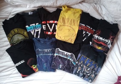 Lot of 10 ROCK BAND T SHIRTS - MEDIUM - VH, Metallica, Nirvana, Kiss, GnR