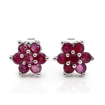 ELEGANTE OHRRINGE 0,99 CT ECHTER RUBIN 10 K MASSIV WEISSGOLD.