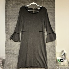 Calvin Klein Gray Knit Stretch Sheath Dress Round Neck 3/4 Bell Sleeve L