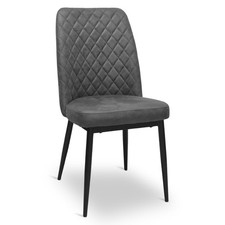 Chaise De Salon Déjeuner Alma en Microfibre Nubuck Gris Sombre Jambes Métal Noir