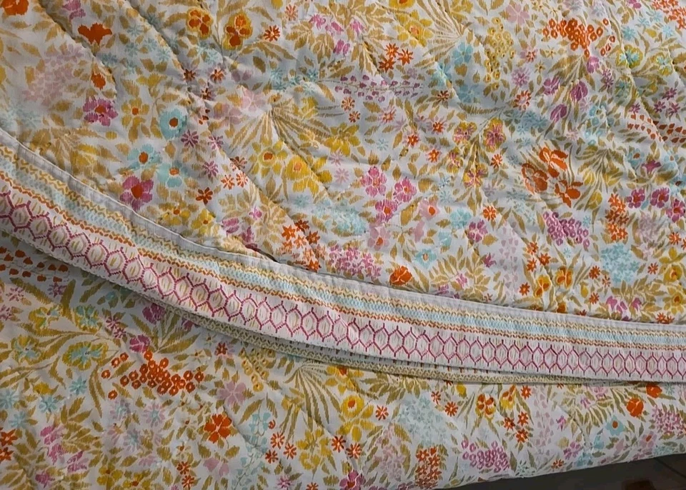 Springmaid Floral Twin Quilted Bed Comforter Blanket Retro Vintage Yellow - Image 3 of 4