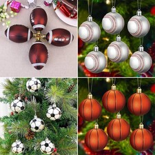 6pcs Sports Ball Christmas Tree Ornaments Football Basketball Hanging Baubles