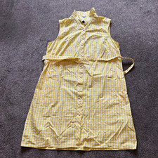 Tommy Hilfiger Yellow/White Check Sleeveless Collared Belted Shirt Dress 14