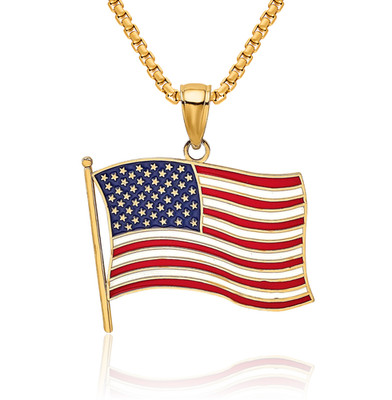 Halskette 10 Karat massives Gelbgold amerikanische Flagge