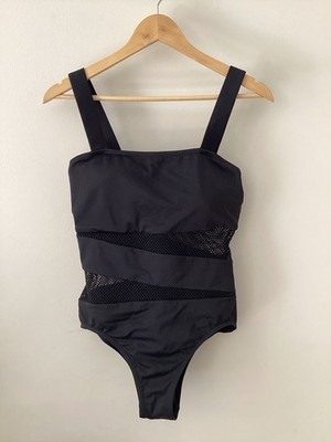 Carmen Marc Valvo Swimsuit, UK 14, Black Sheer Panels One Piece Swimsuit, BNWOT