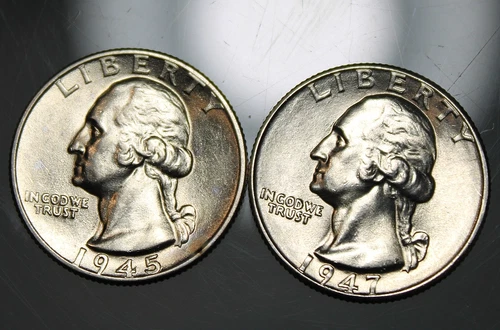 1945 & 1947 D Washington Quarters - Unc !!