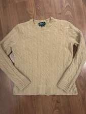 Lauren Ralph Lauren Wool Cashmere Rabbit Small Beige Cable Knit Sweater Angora