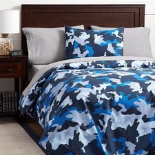Quilted Comforter  Sham Blue Camo