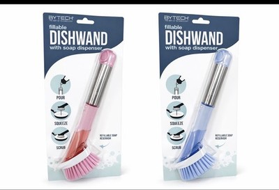 BYTECH Fillable Dishwand Brush with Soap Dispenser Pink & Blue
