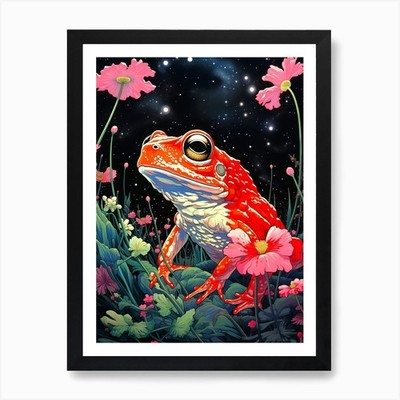 Frosch in den Blumen Kunstdruck gerahmt Wandbild Poster Leinwanddruck Bild