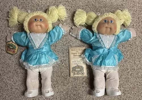 Vintage Cabbage Patch Twin Girls In Blue Dress (blond Hair/blue Eyes) 1980s