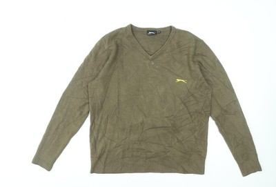 Slazenger Herren Grün V-Ausschnitt Acryl Pullover Gr. M Freizeit Strick