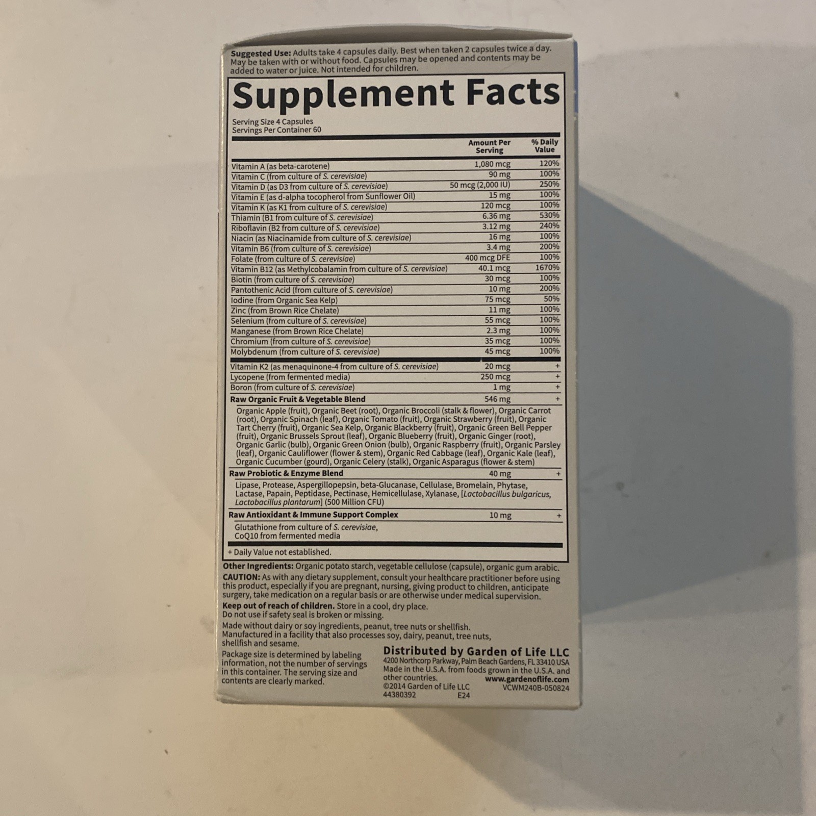 Garden of Life Vitamin Code 50 & Wiser Men  240 caps Raw Whole Food Multivitamin