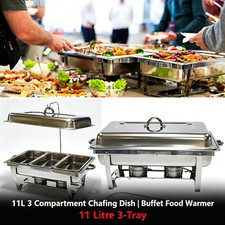 11L 3 Tray Stainless Steel Chafing Dish Buffet Food Warmer Hot Plate