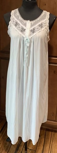 Vintage Nicole Nightgown Light Blue Nylon Lace Sleeveless Medium Long Slip Dress - Picture 2 of 6