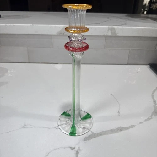 Vintage Gerberge/Murano style Multicolor Handblown Glass Tapered  Candle Holder