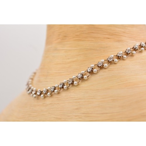 Vintage Crystal Collar Necklace Rhinestone White Beaded Pearl Silver 1980s BinAU - Picture 9 of 12