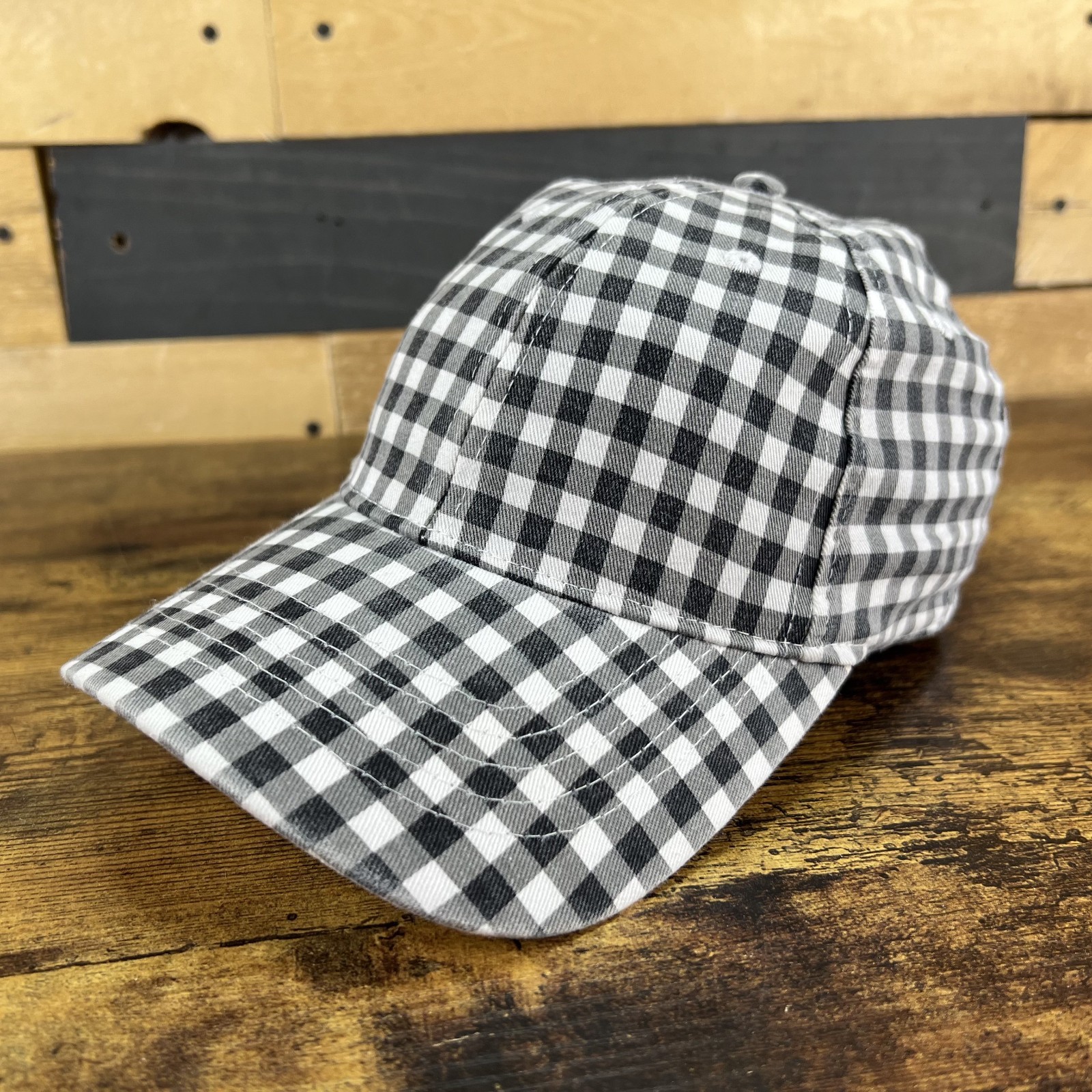 Checkered Black White Adjustable Hat Baseball Cap - image 1
